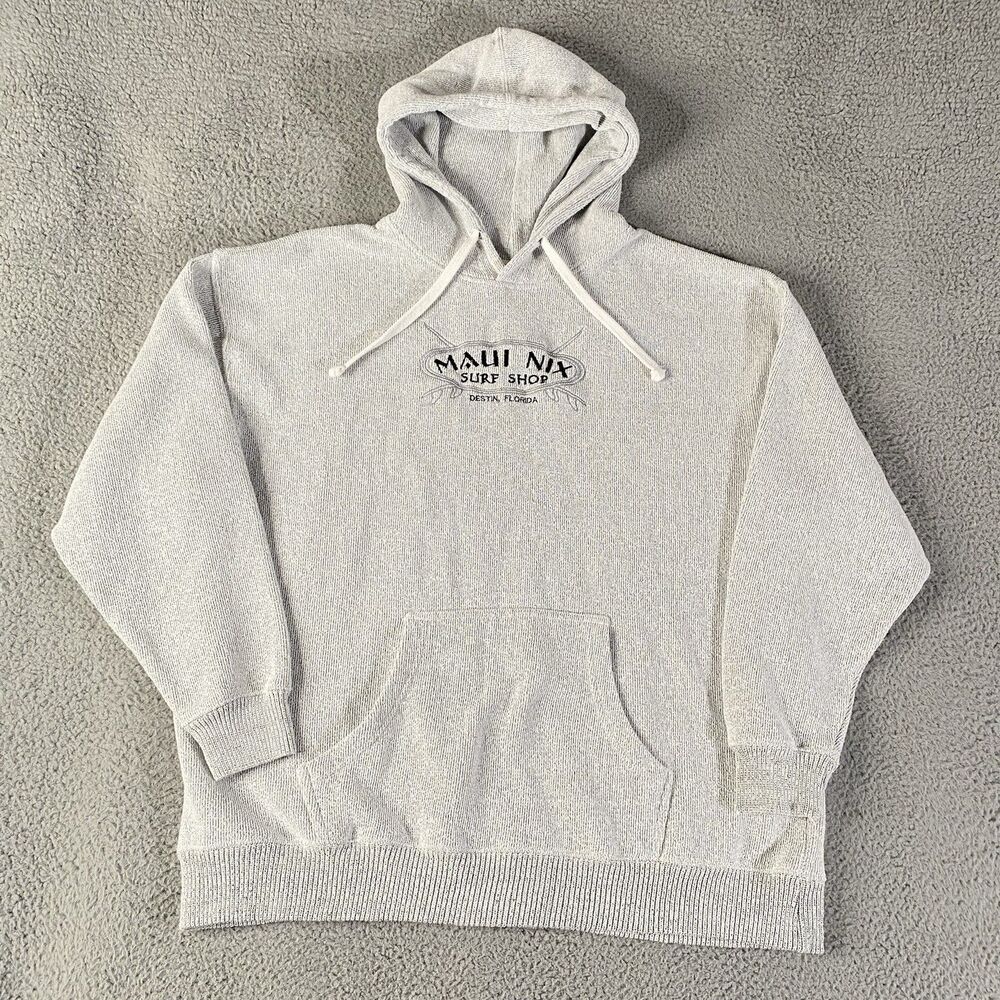 Vintage Maui Nix Surf Shop Hoodie Men XL Gray Isaacs Designs Pullover Sweatshirt
